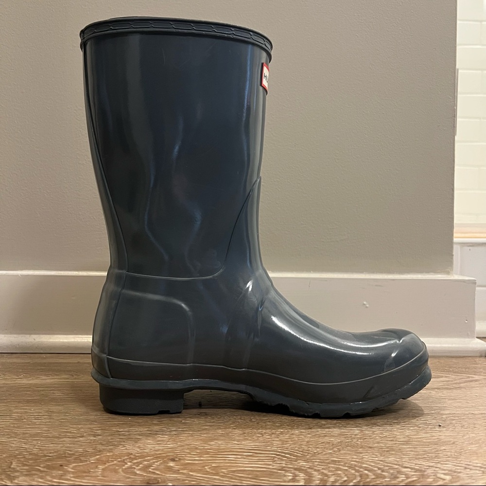 Hunter Short Glossy Adjustable Rain Boots Gull Grey Women’s Size 8 - Picture 4 of 7
